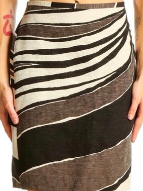 Ann Taylor Black, Grey, Tan Wave-Striped Pencil Skirt